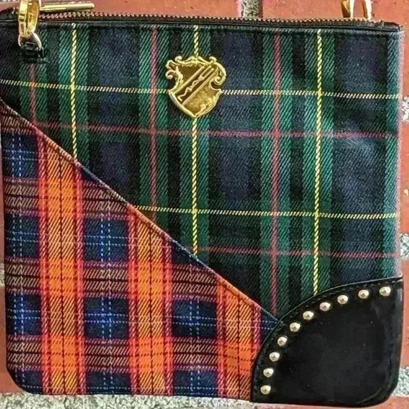 Unique m.a.c multi tartan shoulder bag with faux leather details - Picture 1 of 7